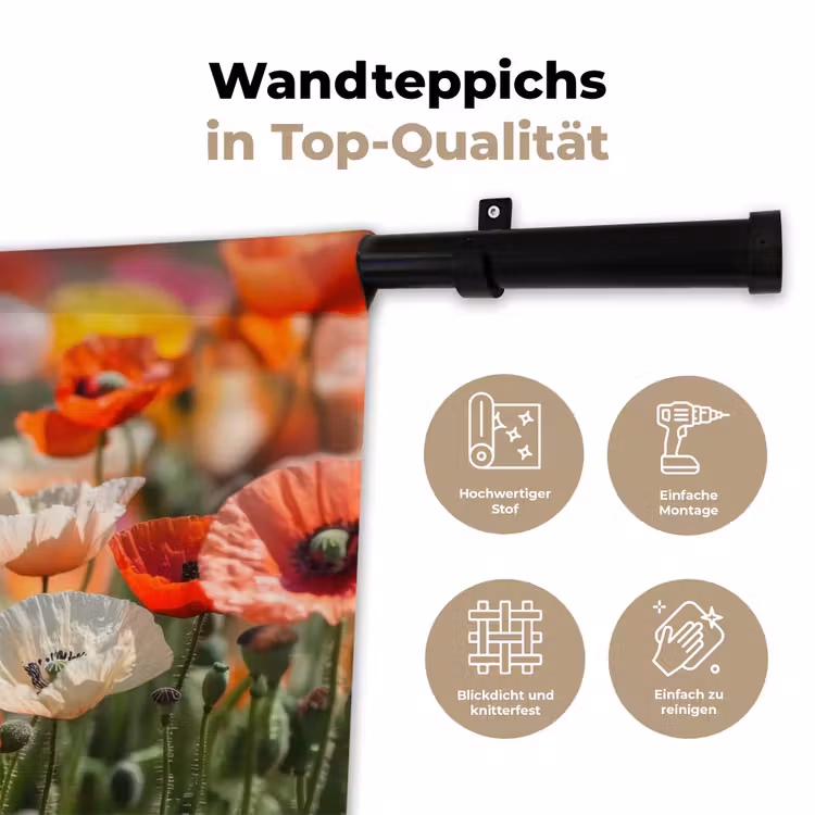 Bloemenveld - Klaprozen - Kleurrijk Wandkleed katoen klein -tsfeer2_DE