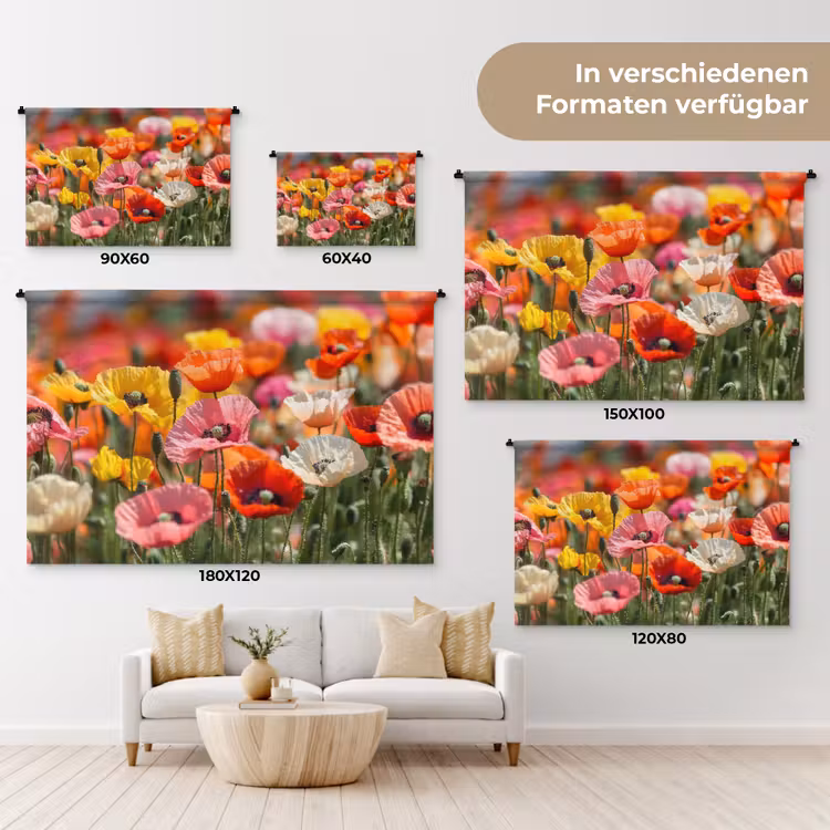 Bloemenveld - Klaprozen - Kleurrijk Wandkleed katoen klein -tsfeer8_DE