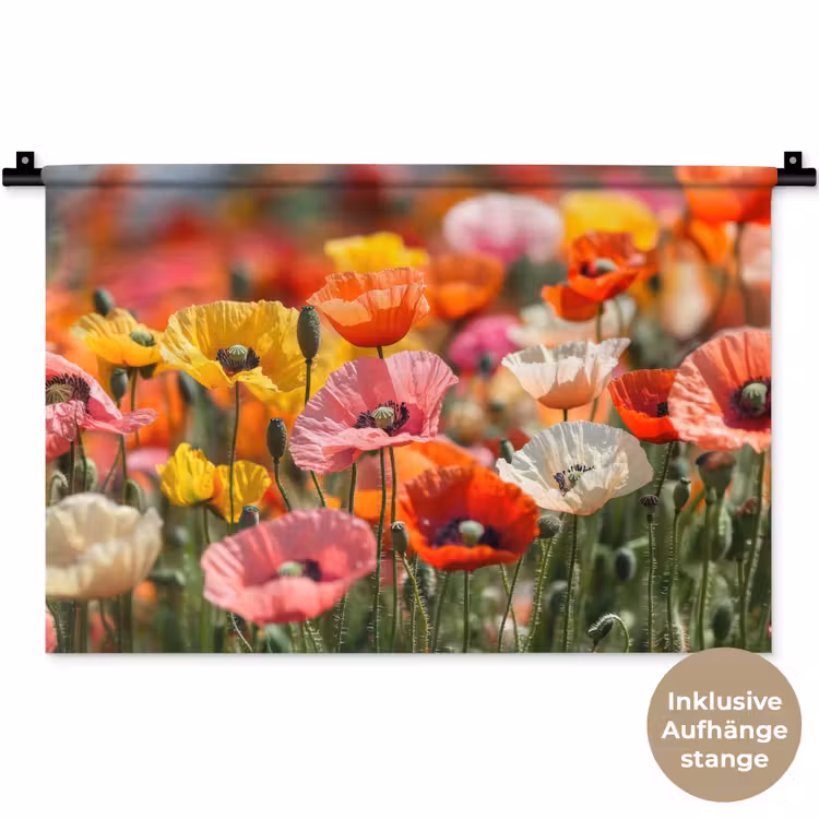 Bloemenveld - Klaprozen - Kleurrijk Wandkleed katoen klein -t3d_DE