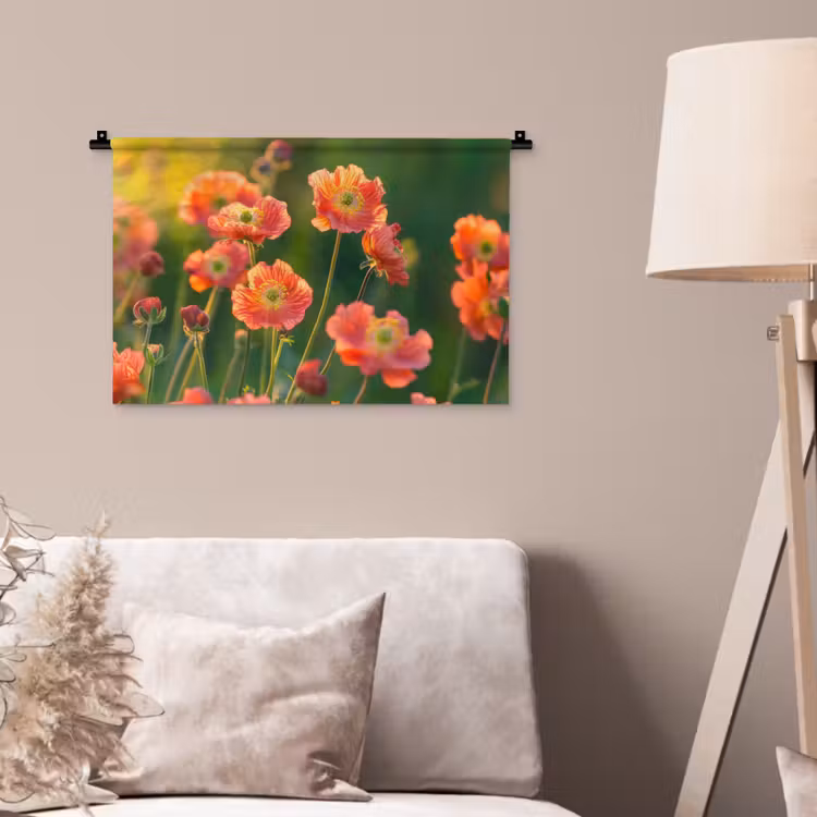 Bloemenveld - Zonnestralen - Oranje Wandkleed katoen klein -sfeer4