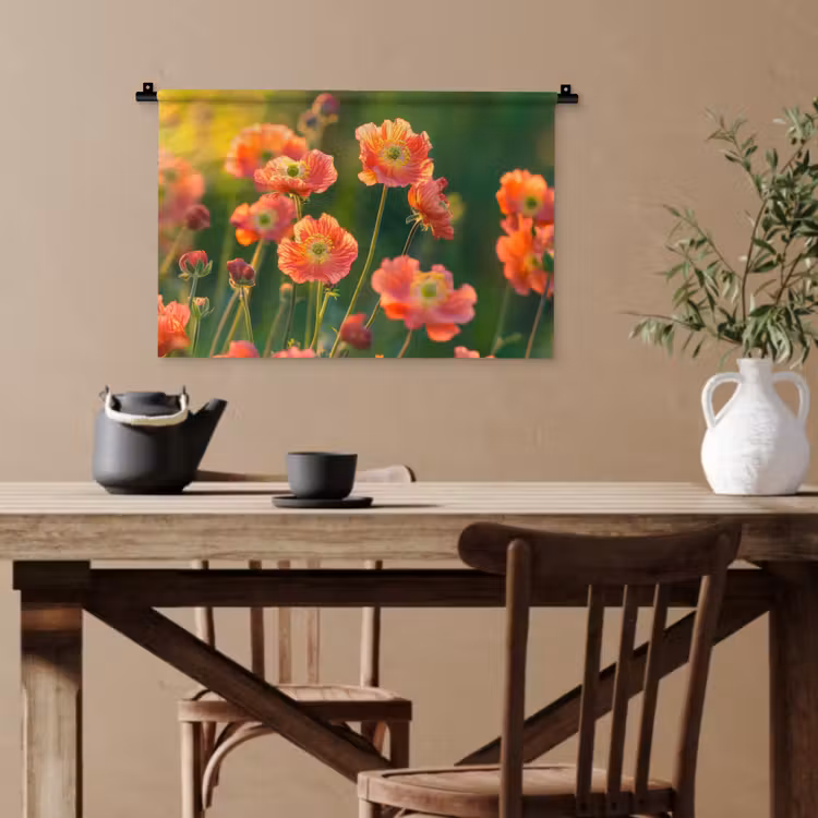 Bloemenveld - Zonnestralen - Oranje Wandkleed katoen klein -sfeer6
