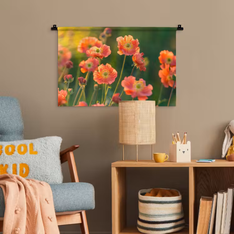 Bloemenveld - Zonnestralen - Oranje Wandkleed katoen klein -wsfeer4_kind