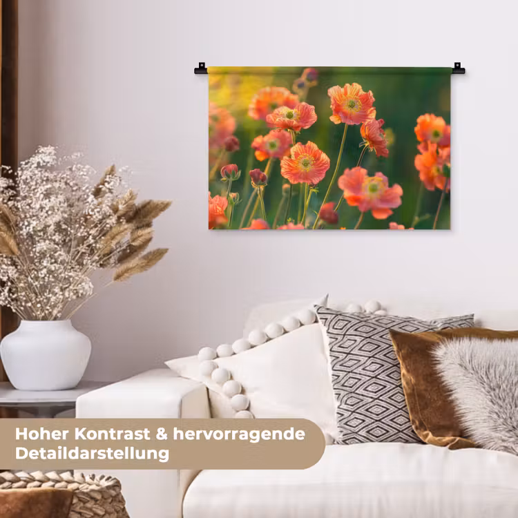 Bloemenveld - Zonnestralen - Oranje Wandkleed katoen klein -tsfeer1_DE