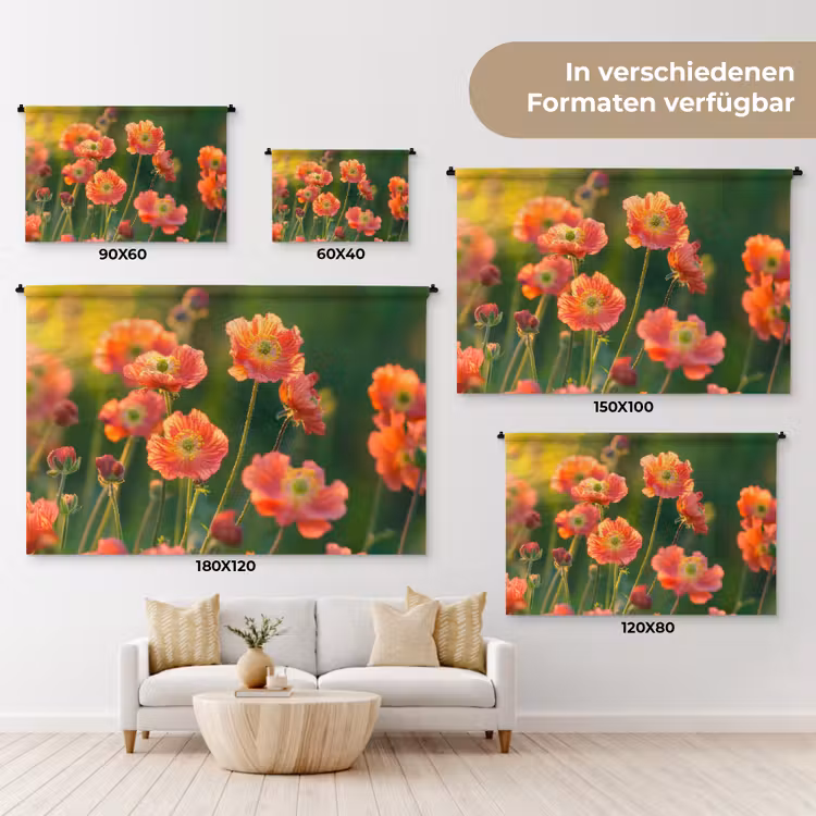 Bloemenveld - Zonnestralen - Oranje Wandkleed katoen klein -tsfeer8_DE