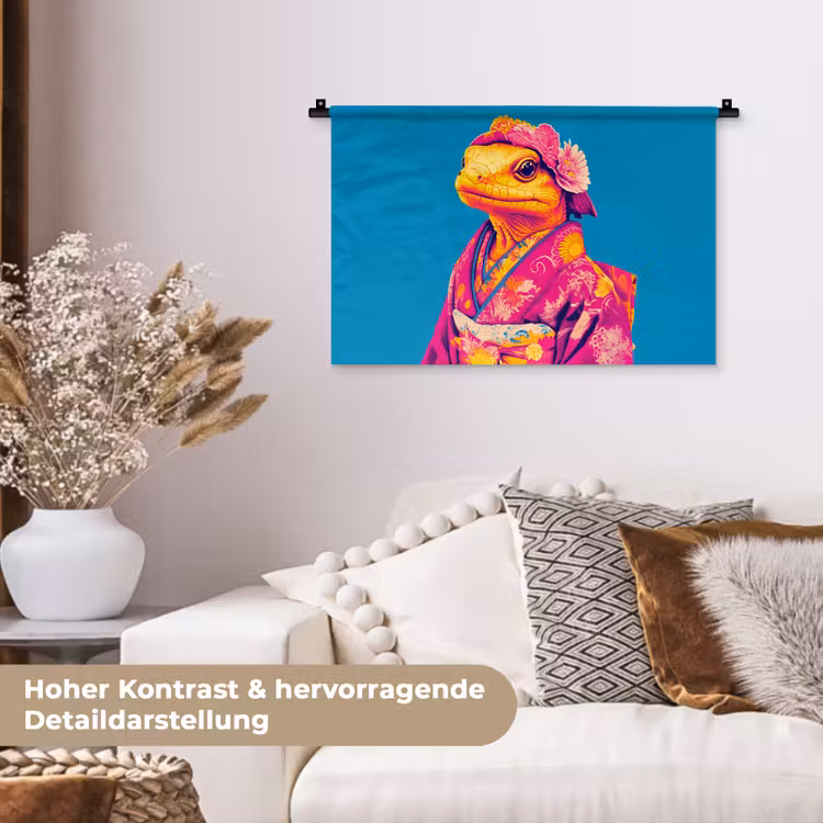 Bloemenkrans - Hagedis - Kimono - Paars Wandkleed katoen klein -tsfeer1_DE