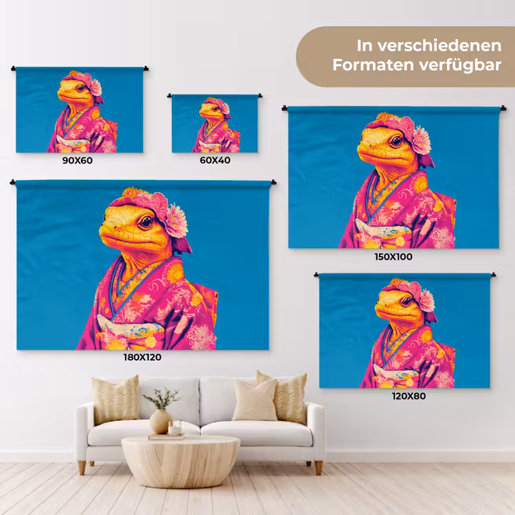 Bloemenkrans - Hagedis - Kimono - Paars Wandkleed katoen klein -tsfeer8_DE