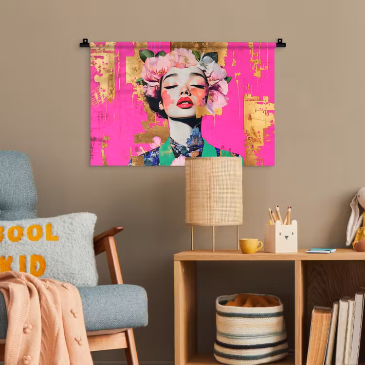 Bloemenkroon - Goud - Vrouw - Portret Wandkleed katoen klein -wsfeer4_kind