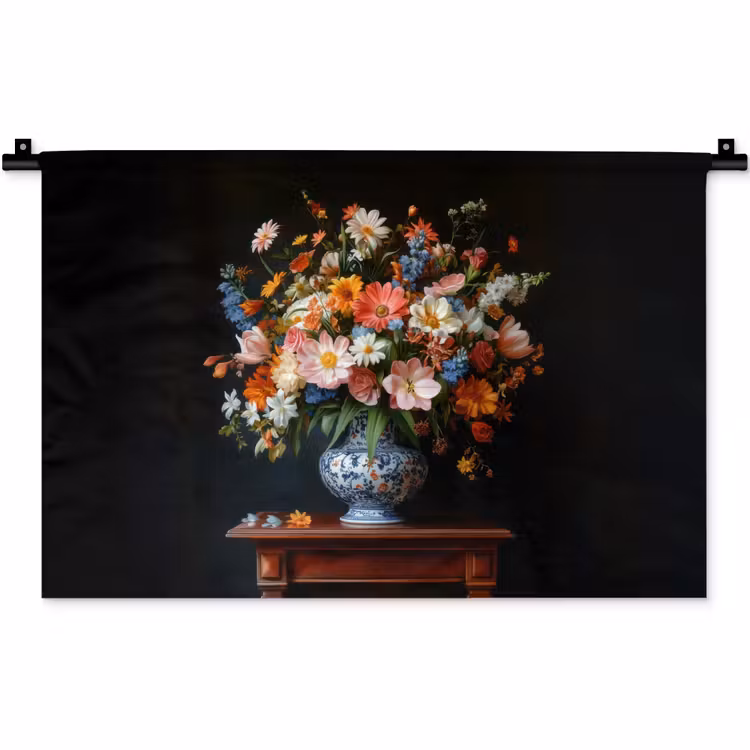 Boeket - Roze - Bloemen - Vaas Wandkleed katoen klein -zz3d