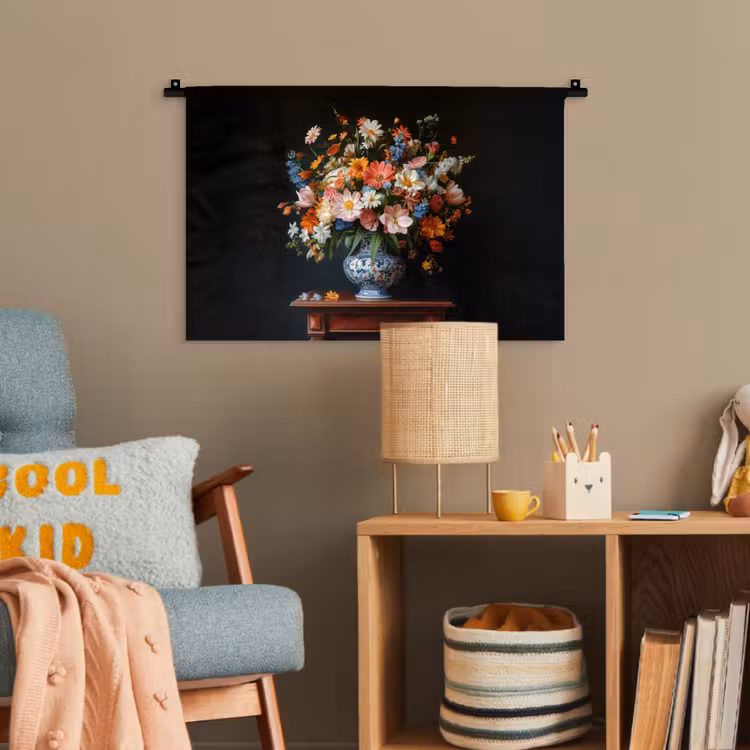 Boeket - Roze - Bloemen - Vaas Wandkleed katoen klein -wsfeer4_kind