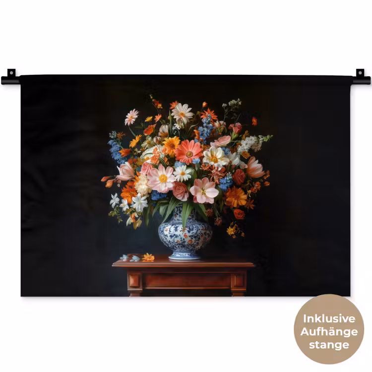 Boeket - Roze - Bloemen - Vaas Wandkleed katoen klein -t3d_DE