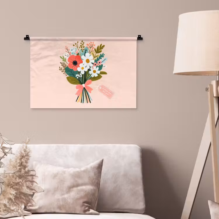 Boeket - Strikje - Kaartje - Quote Wandkleed katoen klein -sfeer4