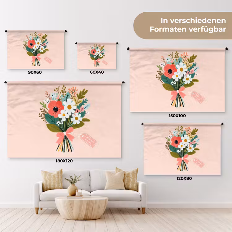 Boeket - Strikje - Kaartje - Quote Wandkleed katoen klein -tsfeer8_DE