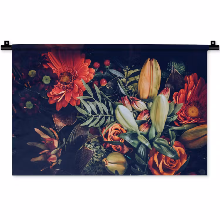 Boeket - Stilleven - Bloemen - Planten - Rood Wandkleed katoen klein -zz3d