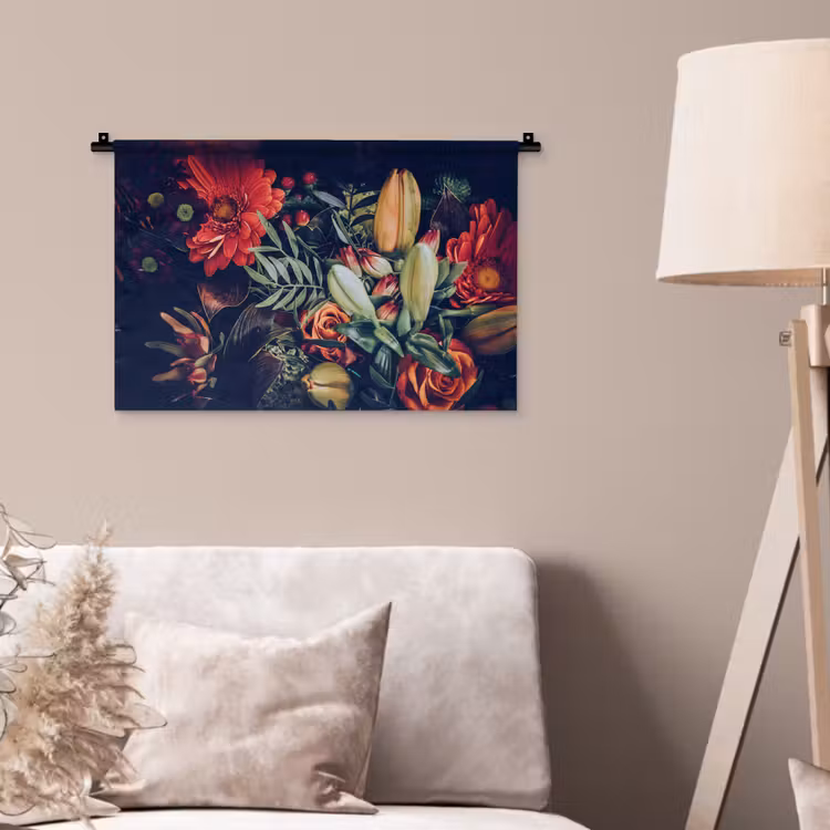 Boeket - Stilleven - Bloemen - Planten - Rood Wandkleed katoen klein -sfeer4
