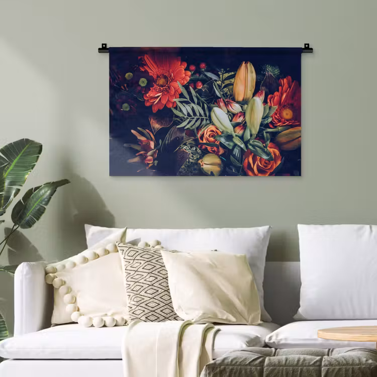 Boeket - Stilleven - Bloemen - Planten - Rood Wandkleed katoen klein -sfeer7