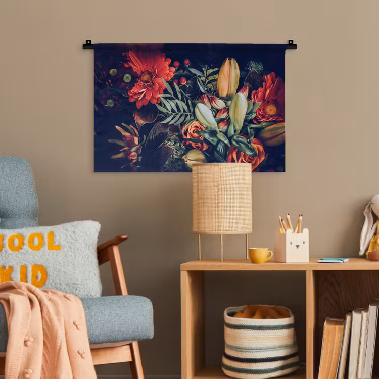 Boeket - Stilleven - Bloemen - Planten - Rood Wandkleed katoen klein -wsfeer4_kind