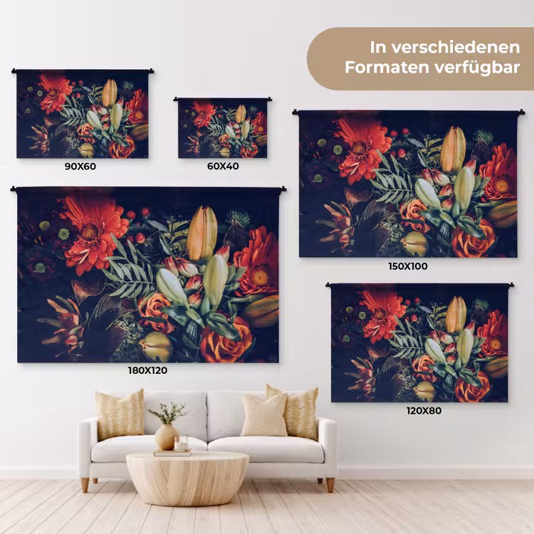 Boeket - Stilleven - Bloemen - Planten - Rood Wandkleed katoen klein -tsfeer8_DE