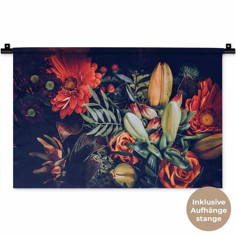 Boeket - Stilleven - Bloemen - Planten - Rood Wandkleed katoen klein -t3d_DE