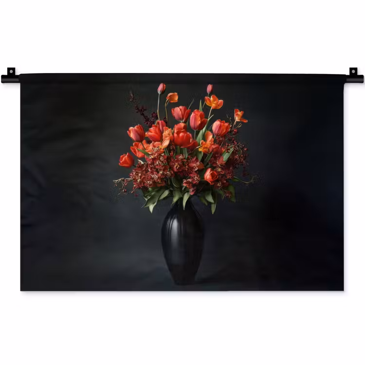 Boeket - Tulpen - Vaas - Rood Wandkleed katoen klein -zz3d