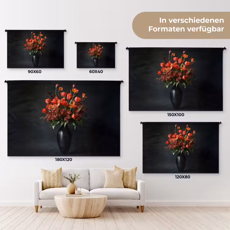 Boeket - Tulpen - Vaas - Rood Wandkleed katoen klein -tsfeer8_DE