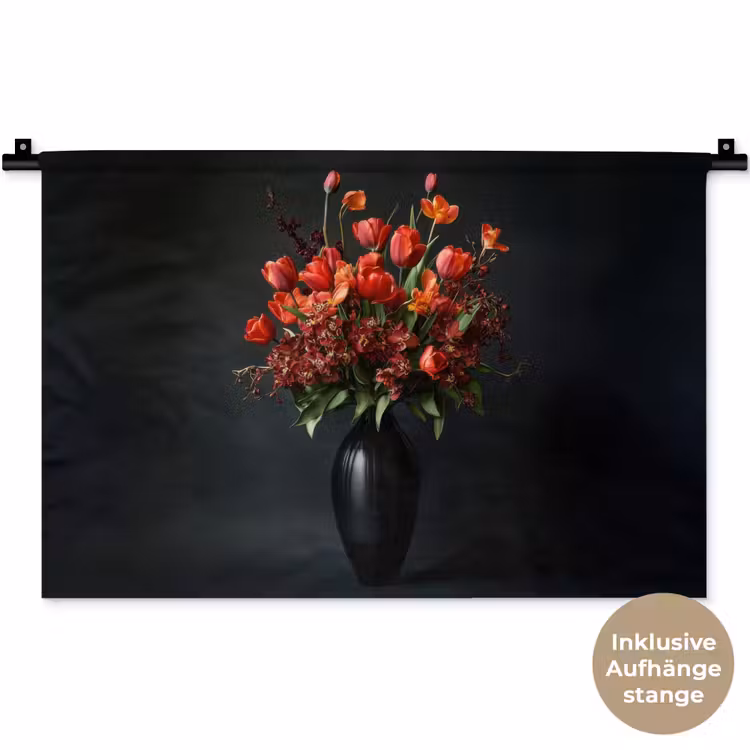 Boeket - Tulpen - Vaas - Rood Wandkleed katoen klein -t3d_DE
