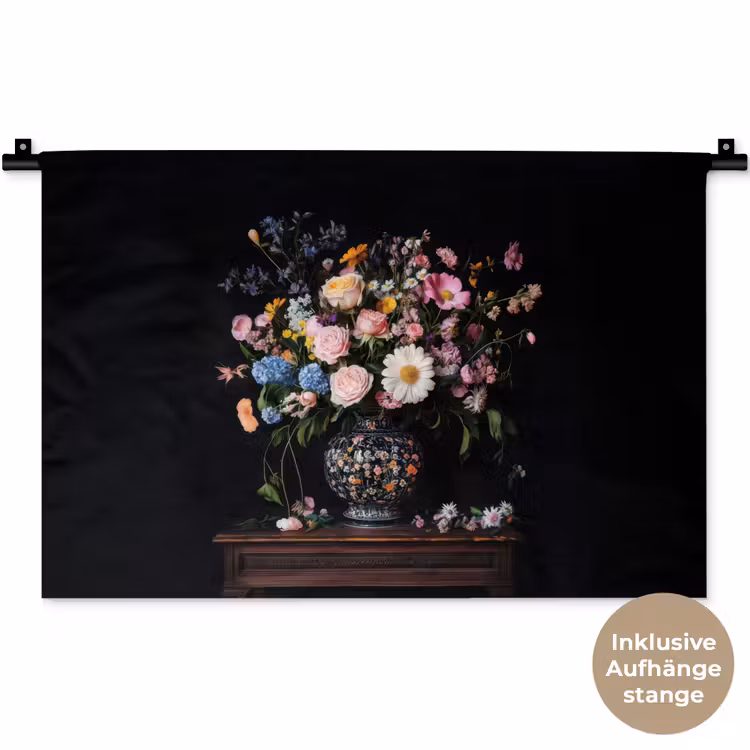 Bloemenvaas - Hout - Bloemen - Boeket Wandkleed katoen klein -t3d_DE