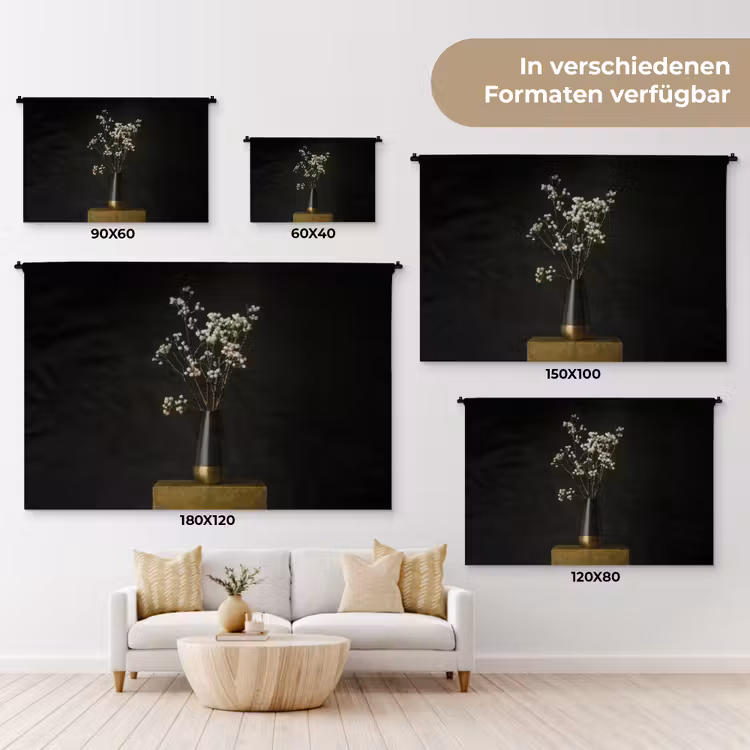 Bloembollen - Wit - Vaas - Minimalistisch Wandkleed katoen klein -tsfeer8_DE
