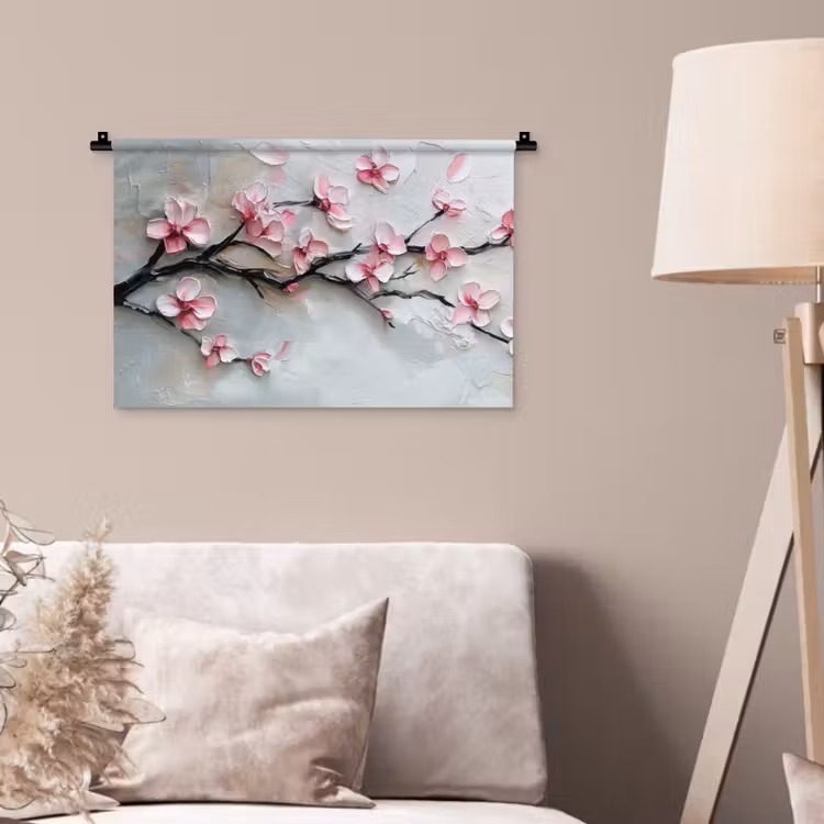 Bloesem - Kunstzinnig - Roze - Sakura Wandkleed katoen klein -sfeer4