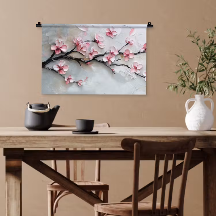 Bloesem - Kunstzinnig - Roze - Sakura Wandkleed katoen klein -sfeer6