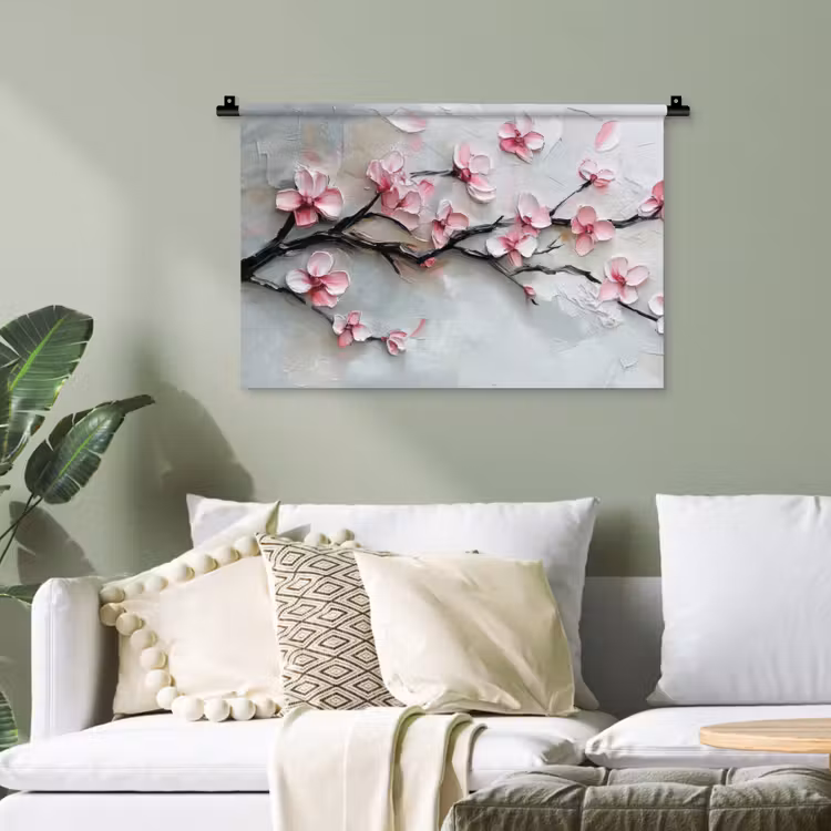 Bloesem - Kunstzinnig - Roze - Sakura Wandkleed katoen klein -sfeer7