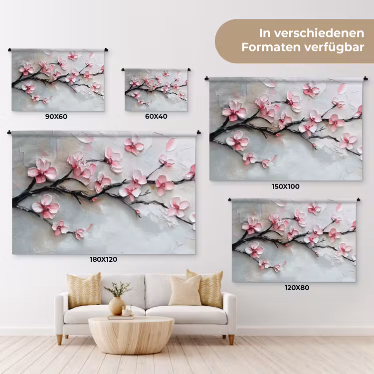 Bloesem - Kunstzinnig - Roze - Sakura Wandkleed katoen klein -tsfeer8_DE