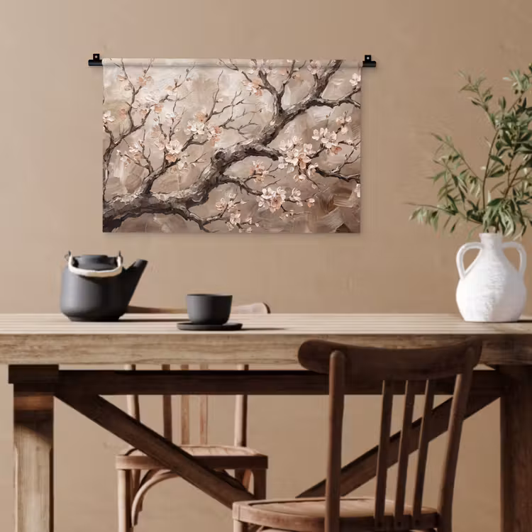 Bloesem - Takken - Schilderij - Beige - Serene Wandkleed katoen klein -sfeer6