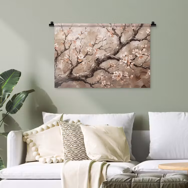 Bloesem - Takken - Schilderij - Beige - Serene Wandkleed katoen klein -sfeer7