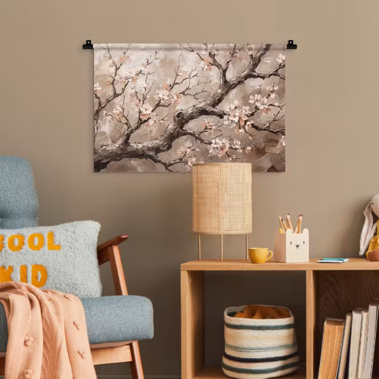 Bloesem - Takken - Schilderij - Beige - Serene Wandkleed katoen klein -wsfeer4_kind