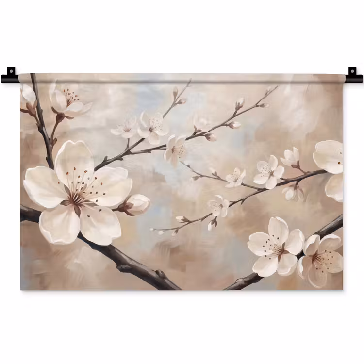 Bloesem - Takken - Schilderij - Beige - Serene Wandkleed katoen klein -zz3d