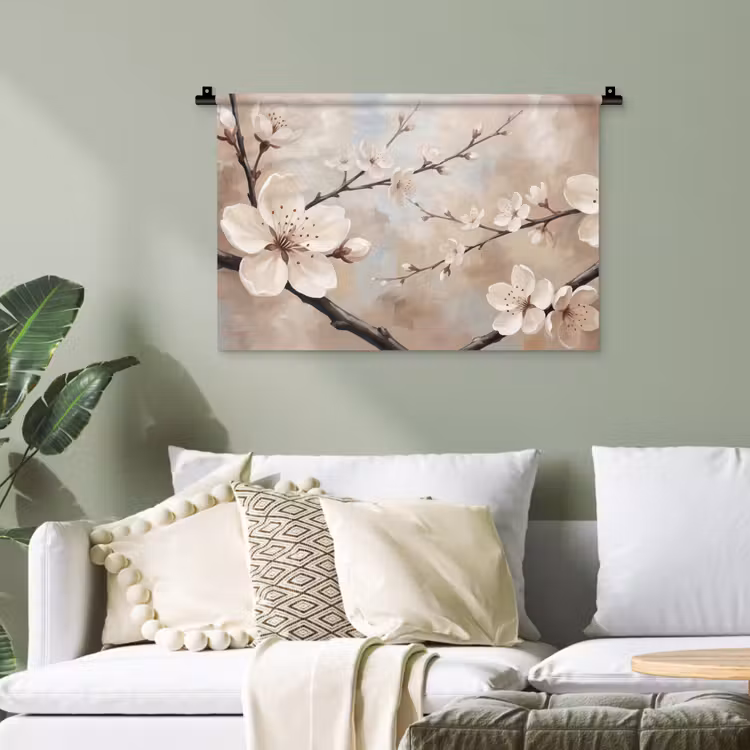 Bloesem - Takken - Schilderij - Beige - Serene Wandkleed katoen klein -sfeer7