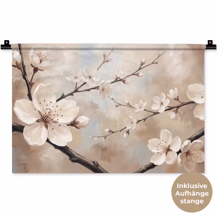 Bloesem - Takken - Schilderij - Beige - Serene Wandkleed katoen klein -t3d_DE