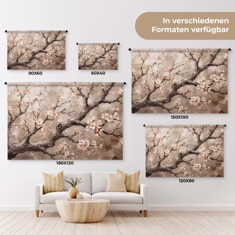Bloesem - Takken - Schilderij - Beige - Serene Wandkleed katoen klein -tsfeer8_DE