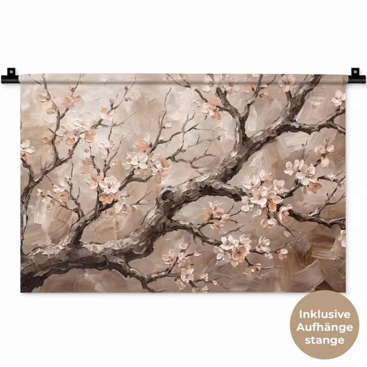 Bloesem - Takken - Schilderij - Beige - Serene Wandkleed katoen klein -t3d_DE