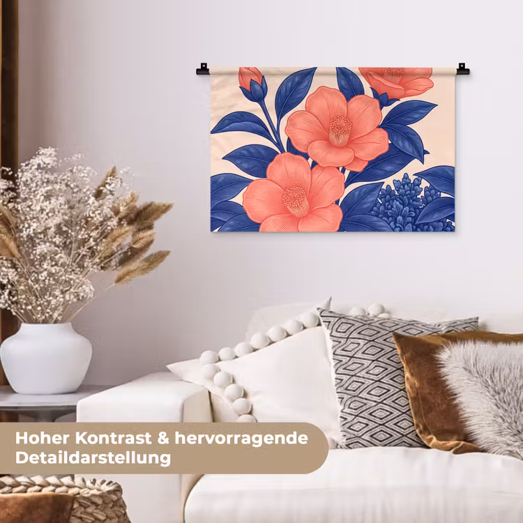 Wandteppich - Blüten – Blätter – Botanik - Bloemen - Bladeren - Botanisch Wandkleed katoen klein