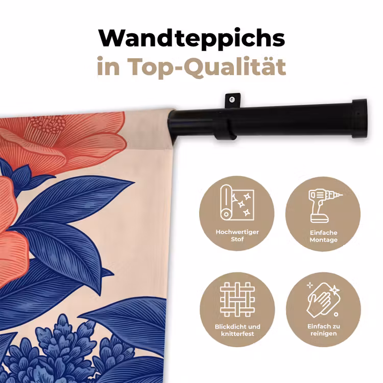 Wandteppich - Blüten – Blätter – Botanik - Bloemen - Bladeren - Botanisch Wandkleed katoen klein
