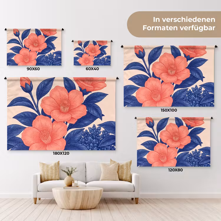 Wandteppich - Blüten – Blätter – Botanik - Bloemen - Bladeren - Botanisch Wandkleed katoen klein