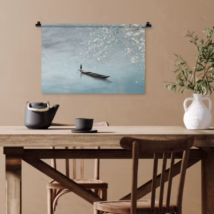 Bloesems - Minimalistisch - Wateroppervlak - Boot Wandkleed katoen klein -sfeer6