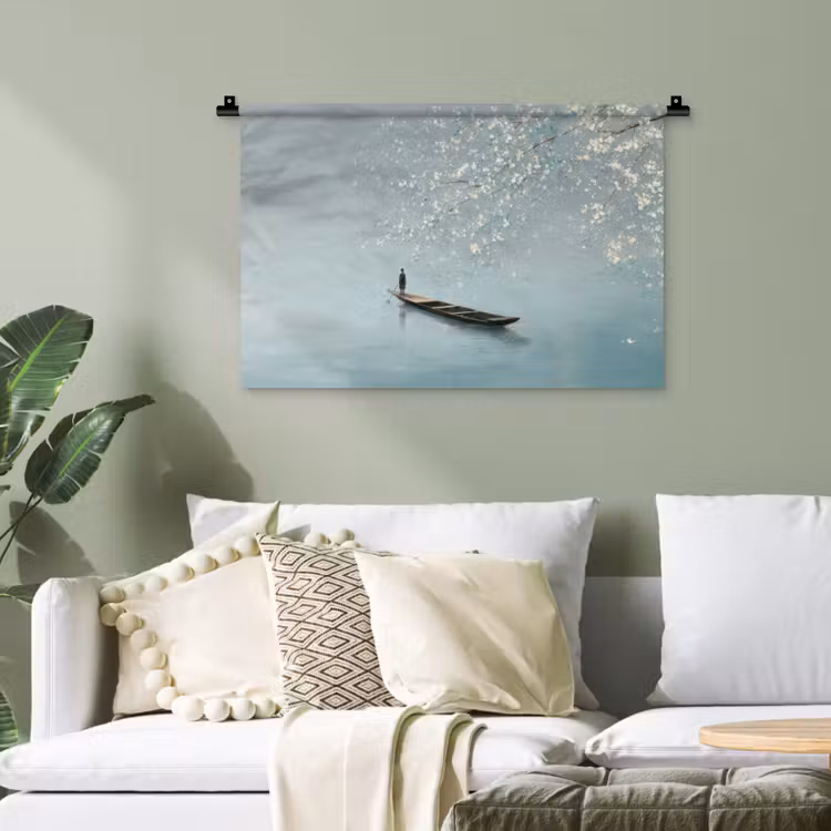 Bloesems - Minimalistisch - Wateroppervlak - Boot Wandkleed katoen klein -sfeer7