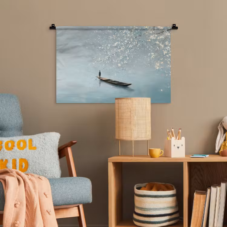 Bloesems - Minimalistisch - Wateroppervlak - Boot Wandkleed katoen klein -wsfeer4_kind