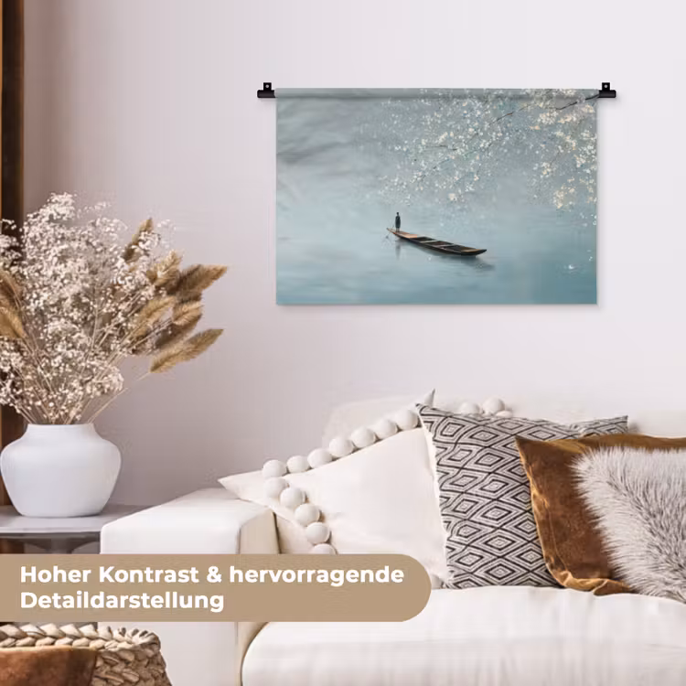 Bloesems - Minimalistisch - Wateroppervlak - Boot Wandkleed katoen klein -tsfeer1_DE