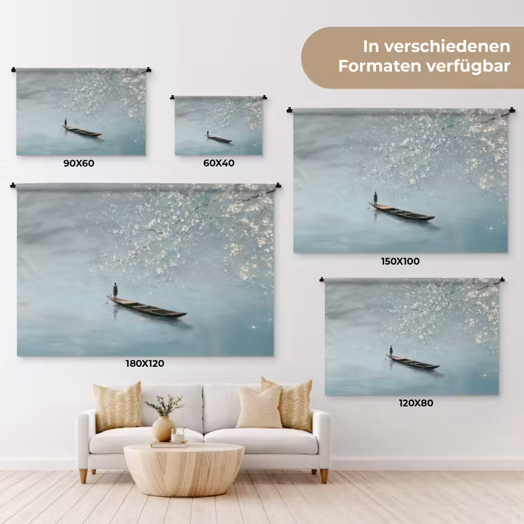 Bloesems - Minimalistisch - Wateroppervlak - Boot Wandkleed katoen klein -tsfeer8_DE