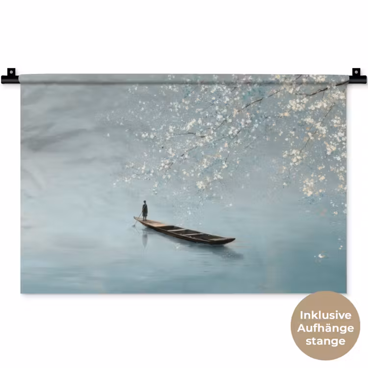 Bloesems - Minimalistisch - Wateroppervlak - Boot Wandkleed katoen klein -t3d_DE