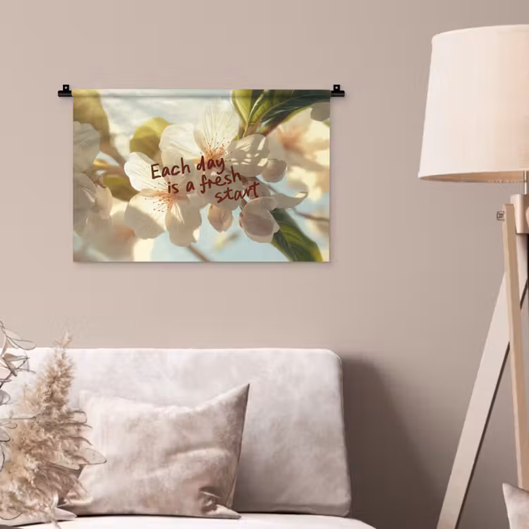 Bloesems - Zonlicht - Quote - Wit Wandkleed katoen klein -sfeer4