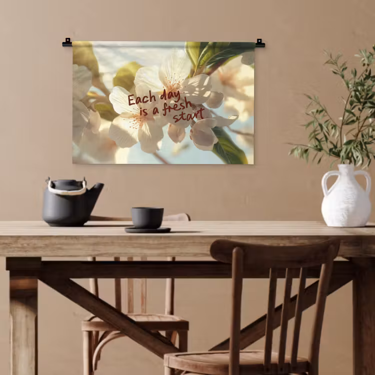 Bloesems - Zonlicht - Quote - Wit Wandkleed katoen klein -sfeer6